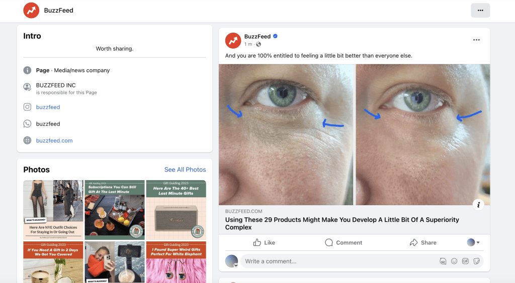 Buzzfeed's Facebook strategy involves eye-catching images that align with the platform's guidelines